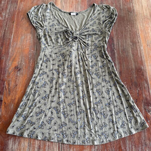 Lia Lee Y2K Maternity Shirt Medium Green Blue Butterfly Print Babydoll Top